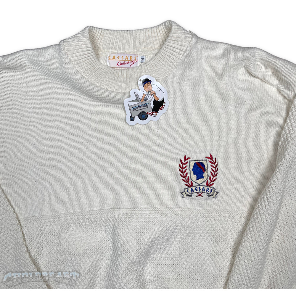 VTG 80s Caesars Palace Embroidered Cream Knit Sweater M Mens Vintage Las Vegas